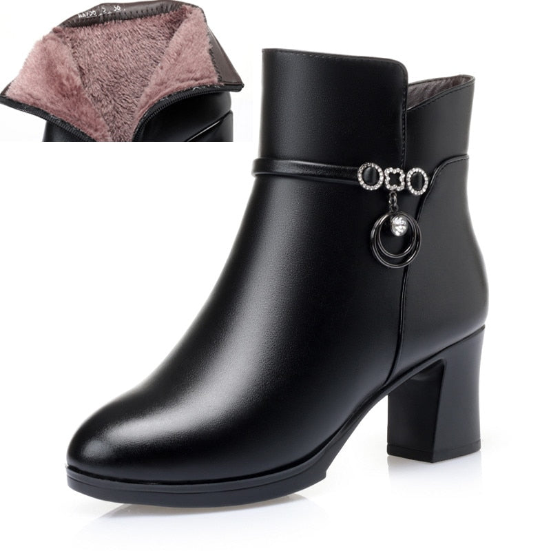GKTINOO, botines para mujer, invierno 2022, nuevas botas de tacón alto a la moda para mujer, botas de invierno cálidas de lana de talla grande para mujer, botas de cuero