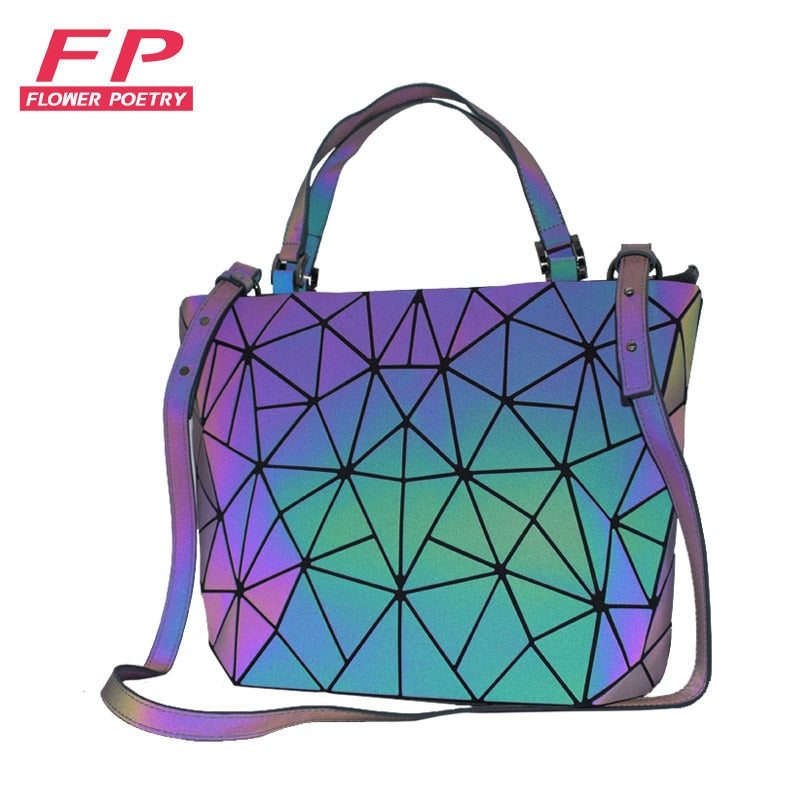 Nuevos bolsos de mensajero luminosos, bolso Bao para mujer, bolso de mano con diamantes, bolsos de hombro geométricos, bolso plegable liso con láser noctilucente, bolso de mano