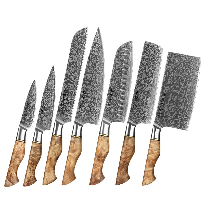 Juego de cuchillos de cocina HEZHEN, 1-7 piezas, cuchillos de acero de Damasco, cuchillo de Chef, accesorios de cocina, cuchillos de Chef profesionales, herramientas de cocina