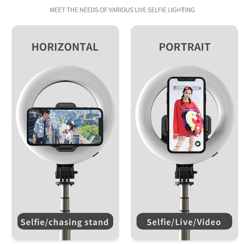 COOL DIER 4in1 Kabelloser Bluetooth Selfie Stick mit 6 Zoll LED Ring Fotografie Licht Faltbares Stativ Einbeinstativ für iPhone Android