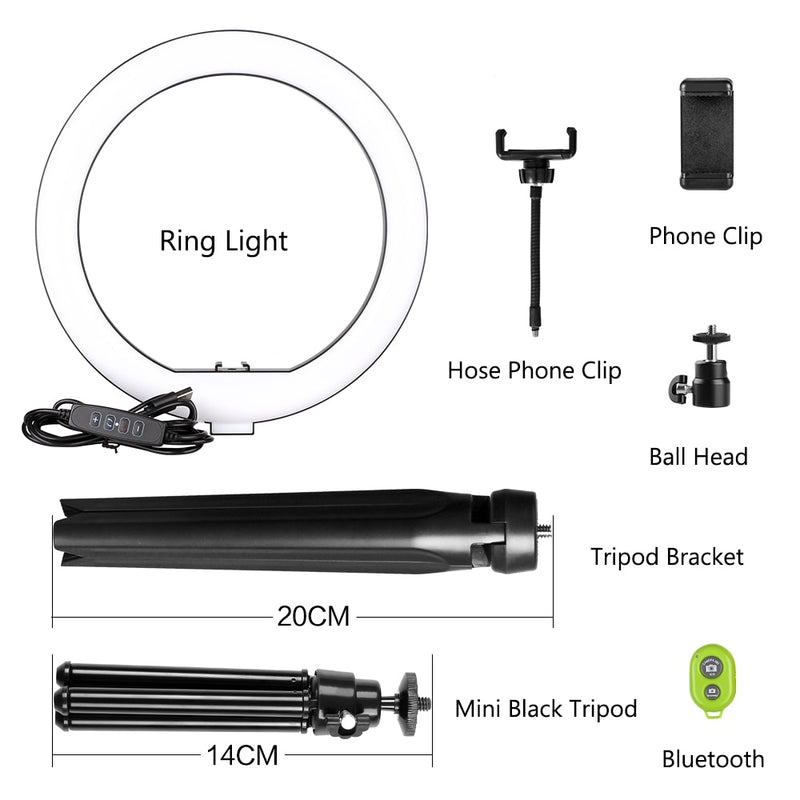 10-Zoll-LED-Ringlicht-Fotografie-Selfie-Ringbeleuchtung mit Stativständer für Smartphone-Youtube-Make-up-Video-Studio-Ringlampe