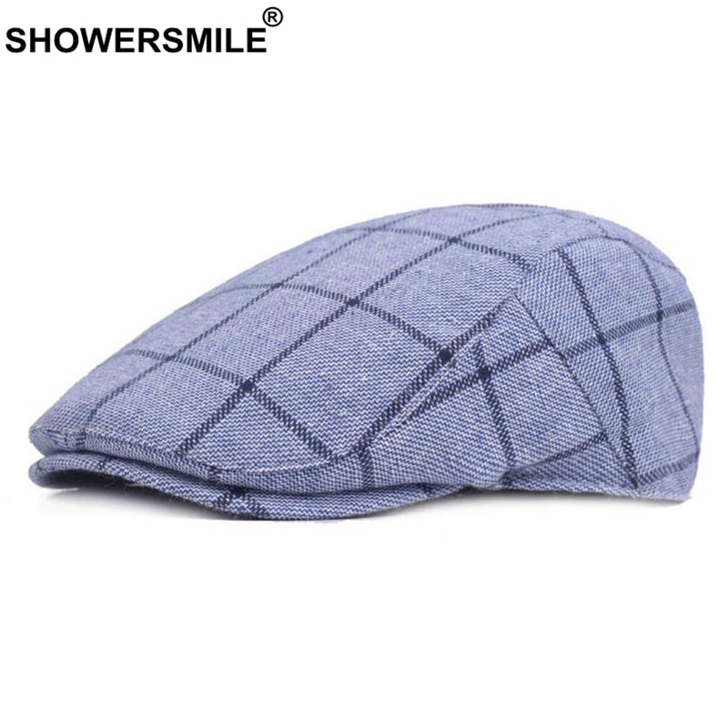 SHOWERSMILE Herren Blue Berets Plaid Verstellbare Baumwolle Schiebermütze Herren Sommer Herbst Classic England Atmungsaktiver Entenschnabelhut Neu