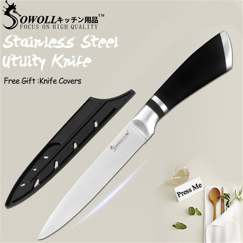 SOWOLL Kitchen Knives Stainless Steel Knives Paring Utility Santoku Bread Slicing Chef Chopping Knife Cooking Accessory Tools