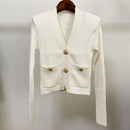 HIGH STREET Neueste 2022 Herbst Winter Designer Pullover Damen V-Ausschnitt Lion Buttons Strickjacke Top