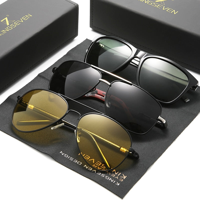 3 STÜCKE Kombinierter Verkauf KINGSEVEN Polarisierte Sonnenbrille für Männer Nachtsicht Oculos de sol Herrenmode Square Driving Eyewear