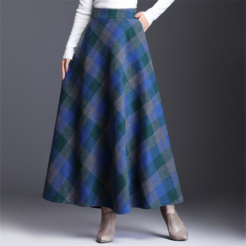 Neophil Woolen Warm S-3XL Dicker Karierter Rock 2022 Winter Damen England Stil Taschen Midi Plissee A-Linie Woll-Tartan-Rock S9216