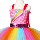 Jojo Siwa Tutu Dress with Hair Bow Rainbow Girls Princess Dress Tulle Kids Tutu Dresses for Girls Holiday Birthday Party Costume