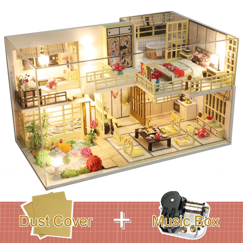 Kit de casa de muñecas CUTEBEE con muebles, luces Led, casa en miniatura Diy para construir una casa de muñecas pequeña, tiempo acogedor para niños, juguete para regalo