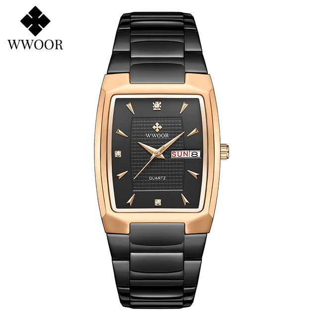 Relogio Masculino WWOOR 2022 nuevo reloj cuadrado para hombre con fecha de semana automática relojes de pulsera de cuarzo para hombre de lujo de acero inoxidable dorado