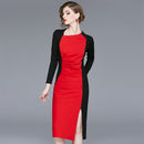 Primavera 2020, nuevos vestidos retro de gama alta para mujer, cheongsam mejorado, vestido de manga larga a la cadera de celebridad con contraste de color