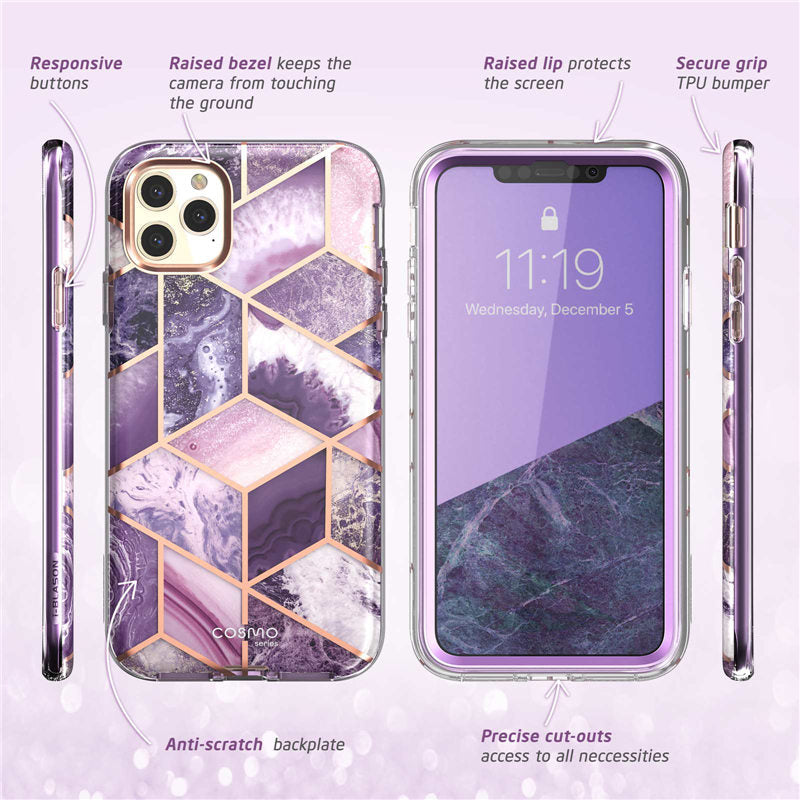 Funda i-blason para iPhone 11 Pro de 5,8 "(2019), carcasa de parachoques de mármol brillante de cuerpo completo Cosmo con Protector de pantalla integrado