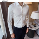 40kg-75kg Small Asian Size Fashion New Mens Shirt Korea Styles Long Sleeve Slim Fit Yellow Green White Casual Social Shirts