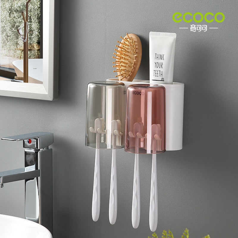 ECOCO Bathroom Toothbrush Holder Bathroom Organizer Electric Toothbrush Holder Wall Bathroom Accessories Set Home Accessories