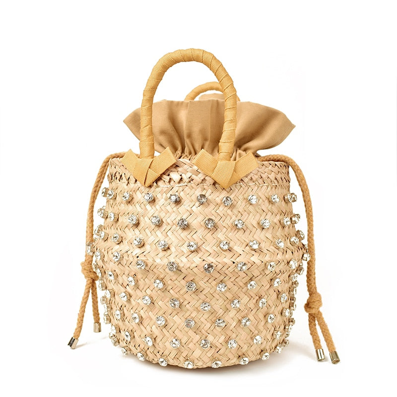 Artmomo Woven Crystal Embellished Tote Bag Rainbow Bucket Bag Damen Umhängetaschen Beste Handtaschen 2020 Geldbörsen Diamanttaschen