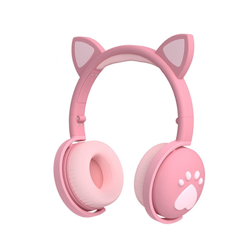 Cute Kids Headphones Wireless Earphones,Control LED light Cat Ear Girl Child Gift Blue-tooth Gaming Headset Stereo Bass With Mic