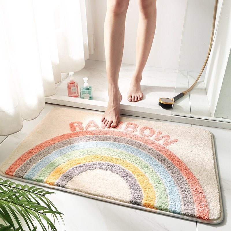 Ganzjährig weicher, rutschfester Badezimmer-Teppich mit Regenbogen-Print, Türöffnung, wasserabsorbierend, Badematte, Heimdekoration, Bodenteppich, Duschraummatten