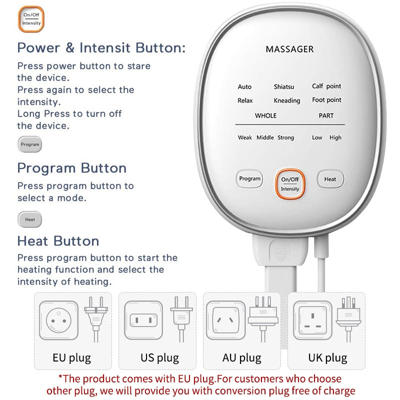 KLASVSA Leg Air Compression Massager Heated for Foot and Calf Thigh Circulation  with Handheld Controller 2 Modes 3 Intensities