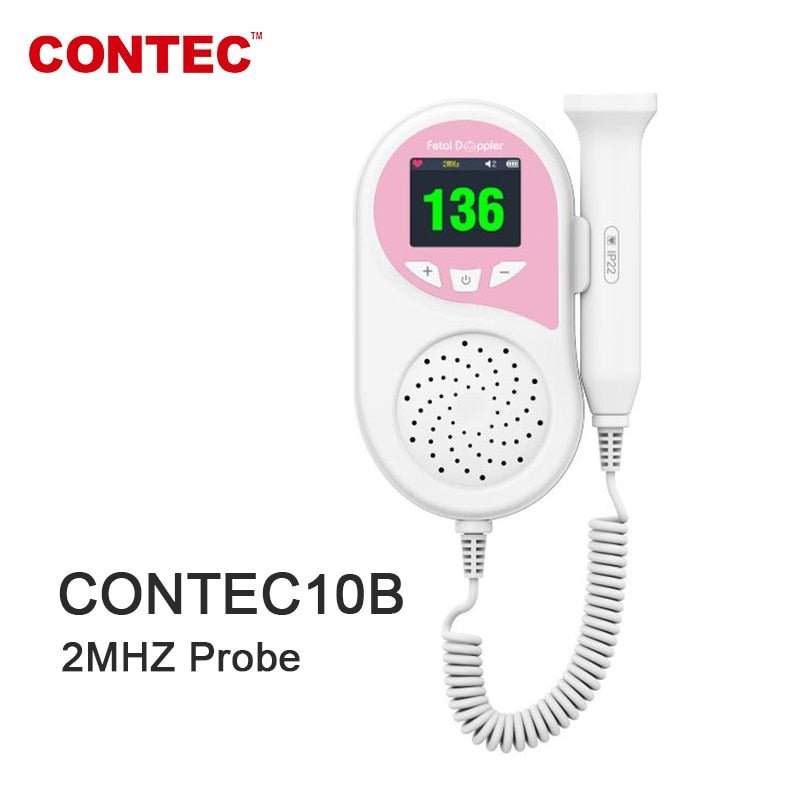 CONTEC Fetal Doppler  Heart Beat Monitor Backlight LCD Pink Colour with 2Mhz 3mhz 8Mhz Probe Baby Heart Beat Monitor Probe