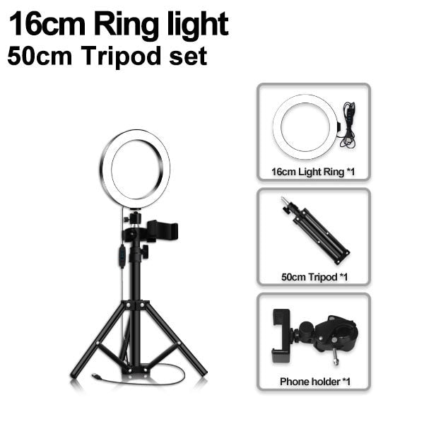 Anillo de luz LED 16/20/26cm 5600K lámpara de anillo para Selfie regulable con trípode soporte para teléfono enchufe USB iluminación para estudio fotográfico