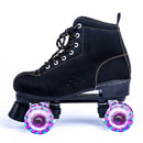 Black Lether Roller Skates Shoes 4-Wheel Double Row Flash Ourdoor Adult Man Woman Patines Shoes Europe Size 36-45
