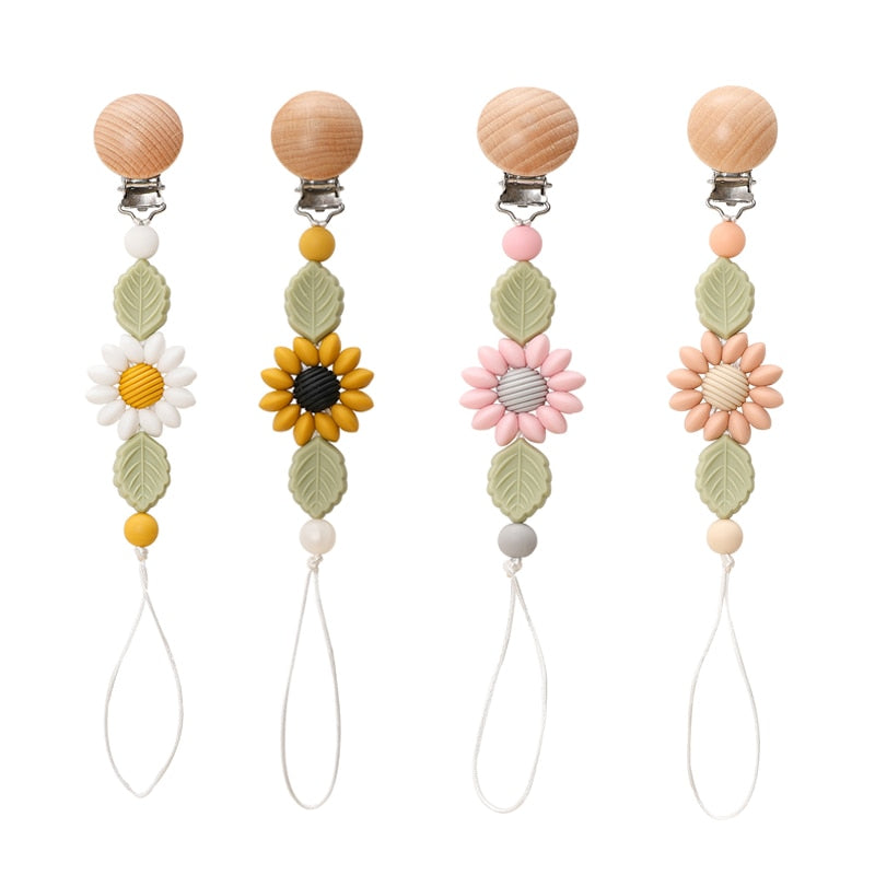 1 Pcs Baby Pacifier Clips Flowers Shape BPA Free Silicone Teething Beads Pacifier Chain Holder Dummy Feeding Clip Soother Chain