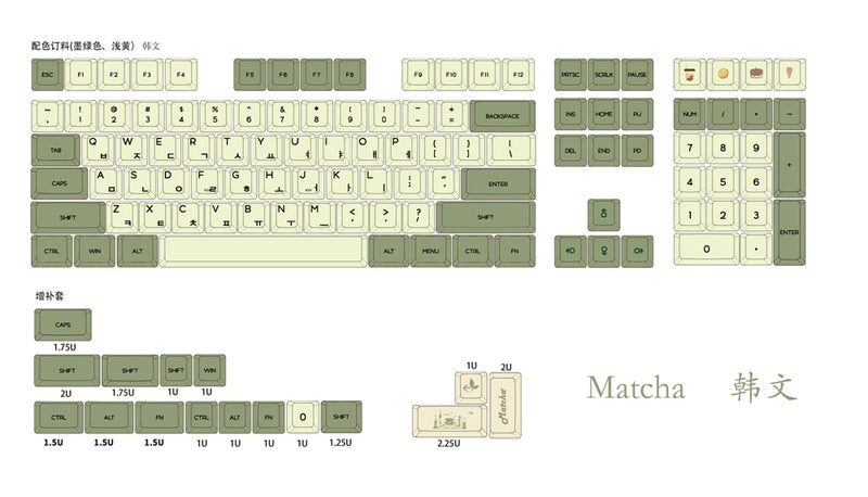 XDA V2 matcha green tea Dye Sub Keycap Set thick PBT for keyboard gh60 poker 87 tkl 104 ansi xd64 bm60 xd68 xd84 xd96 Japanese