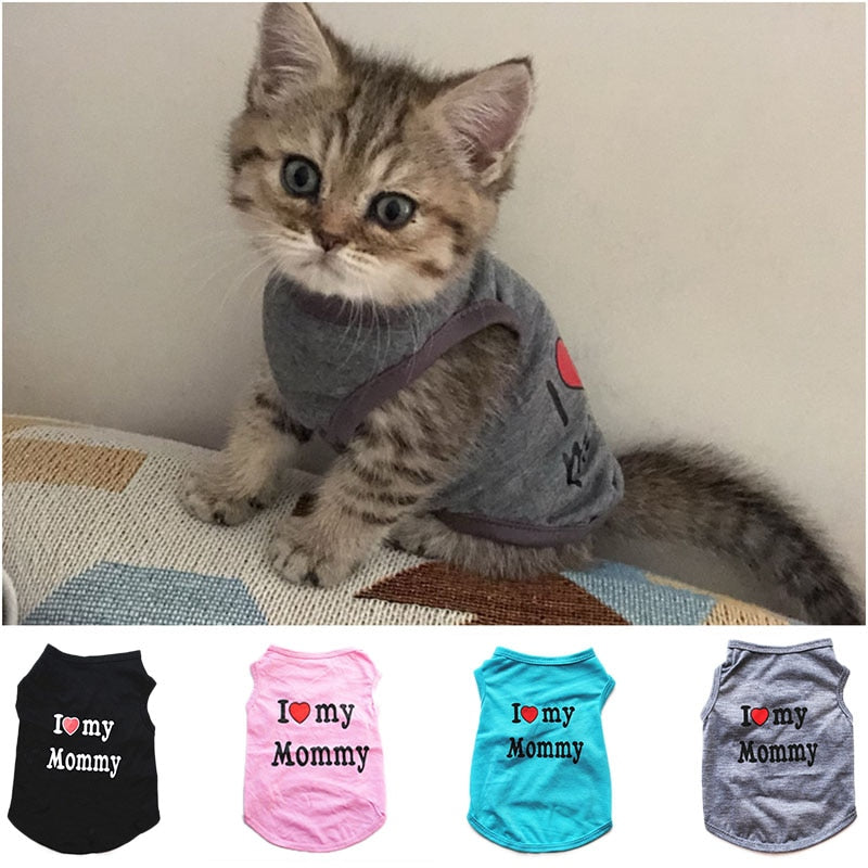 Ropa para mascotas, ropa informal para cachorros, perros y gatos, camiseta con estampado "I Love Mommy &amp; Daddy" para gatos, camiseta 100% de algodón, ropa para gatos y gatitos
