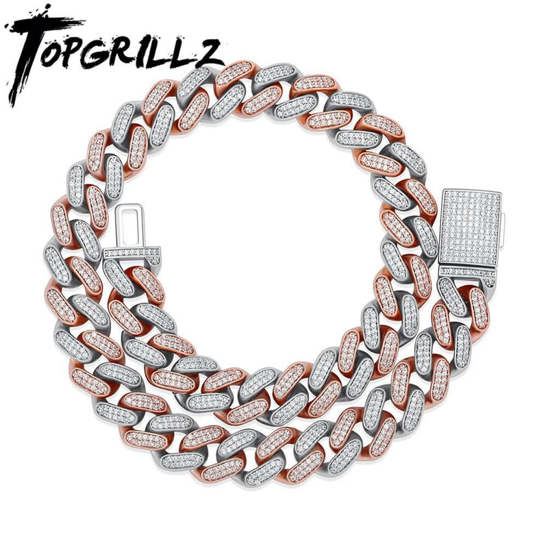 TOPGRILLZ 16mm Miami Cuban Chain Necklace 4 COLORS Copper Material Iced Out Cubic Zirconia Necklace Hip Hop Charm Jewelry Gift