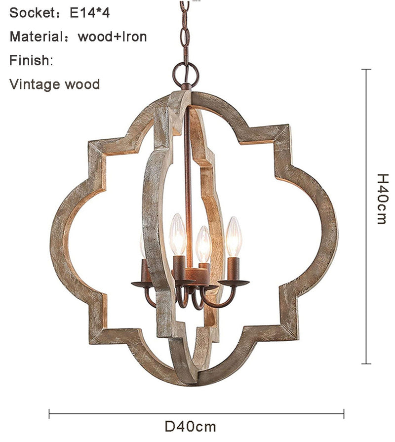 Candelabro de madera maciza Vintage iluminación del hogar estilo francés americano para sala de estar dormitorio comedor cocina retro blanco 4 luces