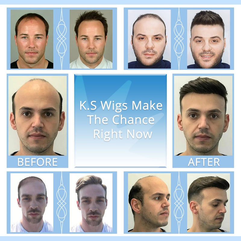 Pelucas KS de 6 pulgadas para hombre, tupé de encaje suizo + PU alrededor de la línea de cabello Natural, cabello Remy, sistema de reemplazo de peluca masculina, parche de cabello duradero para hombres