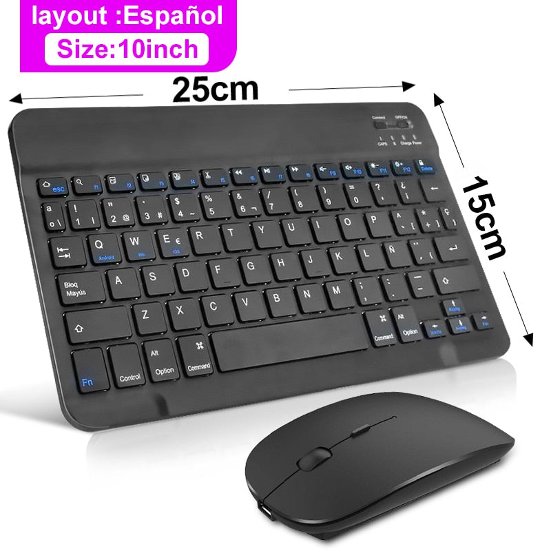Teclado y ratón inalámbricos Mini teclado español español recargable con ratón teclado ruso para PC Tablet teléfono
