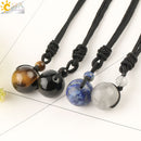 CSJA Natural Stones Necklaces &amp; Pendants Lucky Obsidian Lapis Tiger Eye Braided Rope Chain Woman Men Vintage Jewelry Gifts S463