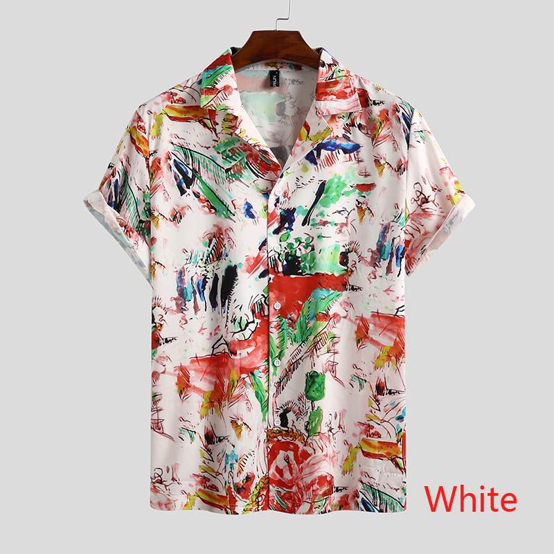 Camisa estampada de verano para hombre, ropa de calle de manga corta con cuello vuelto, camisas hawaianas holgadas elegantes para hombre, Camisa de vacaciones INCERUN 2022