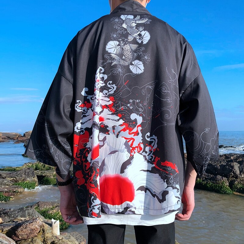 Bebovizi dragón estampado Yukata hombres mujeres moda cárdigan blusa suelta Haori Obi ropa asiática Harajuku japonés Cosplay Kimono