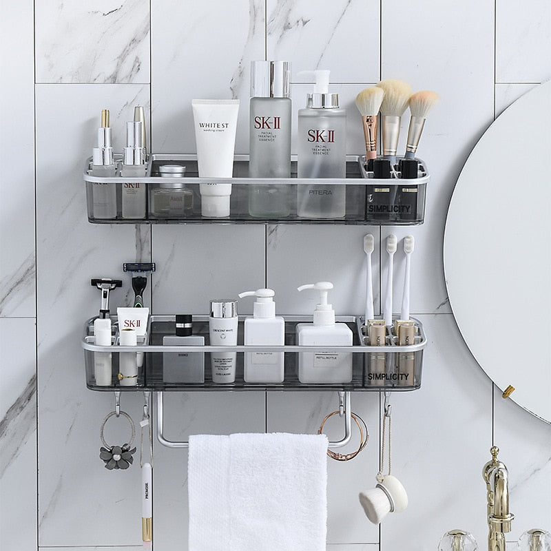 Estante de baño sin perforaciones, organizador de estante de almacenamiento de toallas cosméticas para champú, soporte de esquina de baño, artículos para el hogar, accesorios de baño