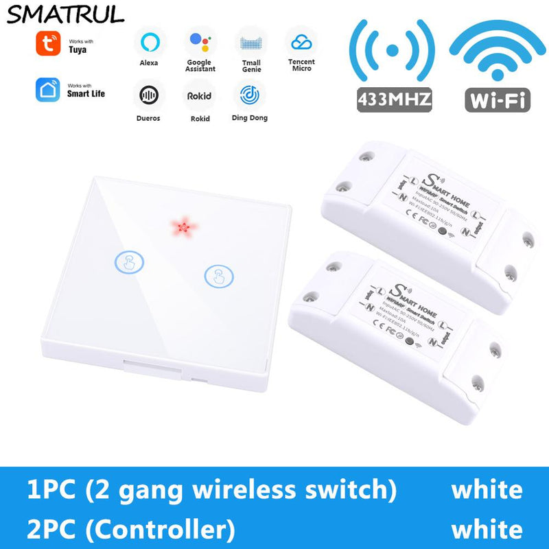 SMATRUL Tuya Smart Home APP WiFi Touch Switch Light RF 433Mhz Wall Panel DIY Relay Module Timer Alexa Socket Lamp 110-220V