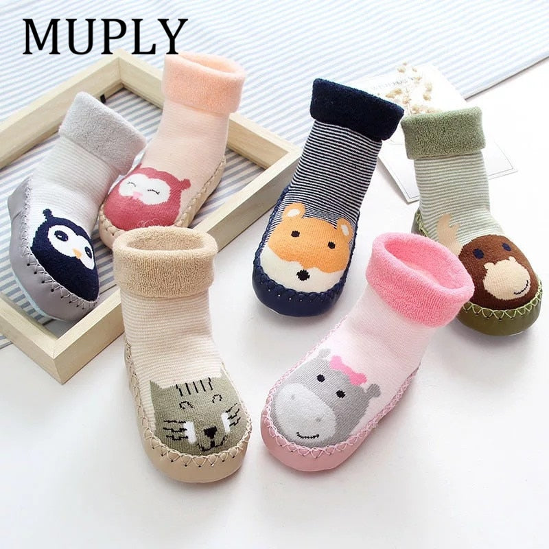 Infant Socks For Baby Warm Booties Sock With Rubber Soles For Newborn Toddler Baby Girl Boy Socks Kids Winter Sock Terry Sliper