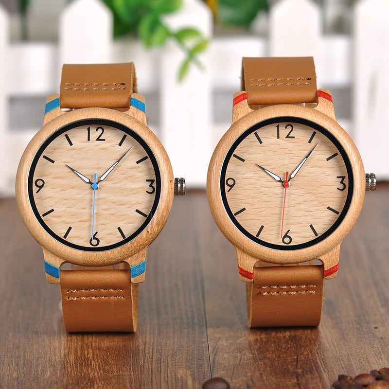 Pareja de relojes BOBO BIRD Hombres Mujeres Reloj de bambú universal en liquidación Reloj de pulsera de cuarzo de cuero de madera часы женские Gran regalo