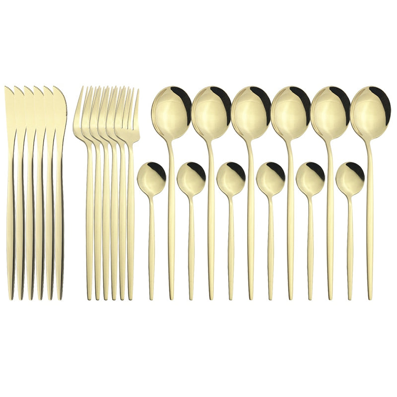 24Pcs/Set Stainless Steel Dinnerware Set Mix Gold Cutlery Set Dinner Knife Fork Coffee Spoon Tableware Kitchen Silverware Sets