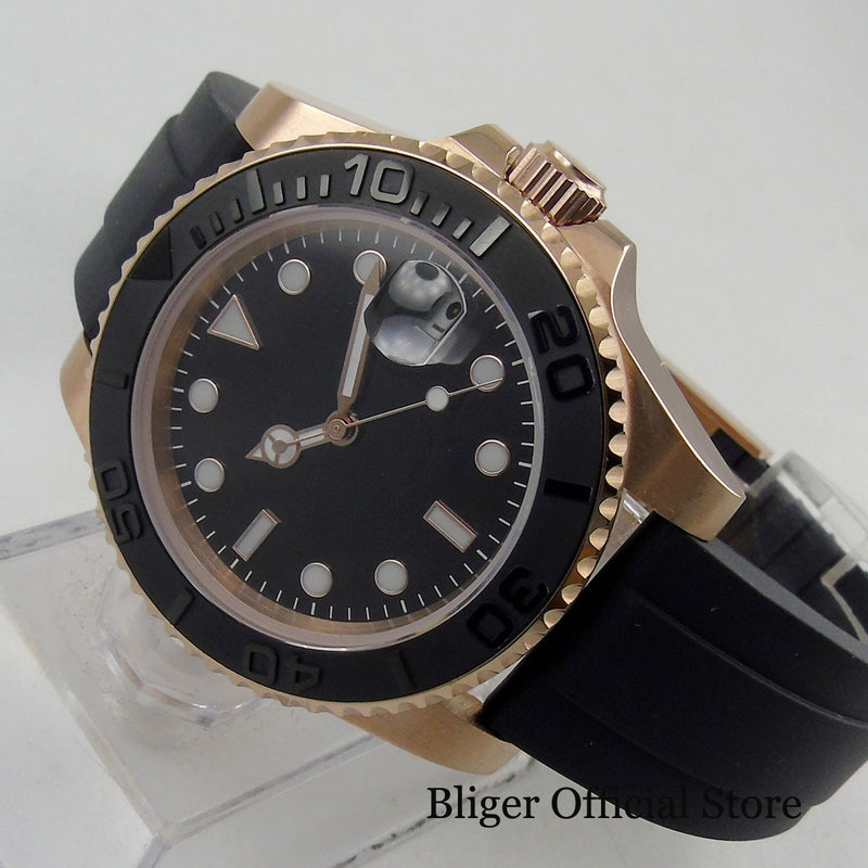 BLIGER Japan 24 Jewels NH35 PT5000 Rose Gold Case Automatic Men&