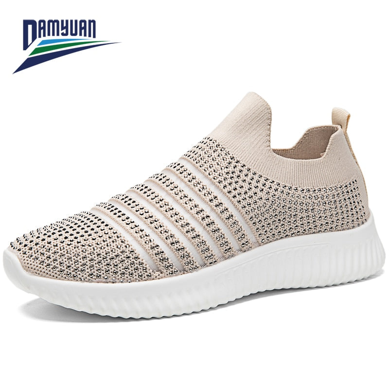 Damyuan, zapatillas de deporte de calcetín suave para mujer, zapatos planos transpirables y cómodos para mujer, zapatos para caminar y correr para mujer, zapatos informales 35-43