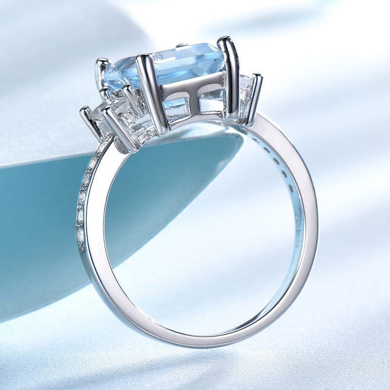 Anillos de piedras preciosas de topacio azul UMCHO para mujer, anillo de aguamarina de Plata de Ley 925 auténtica, joyería fina de compromiso de boda romántica