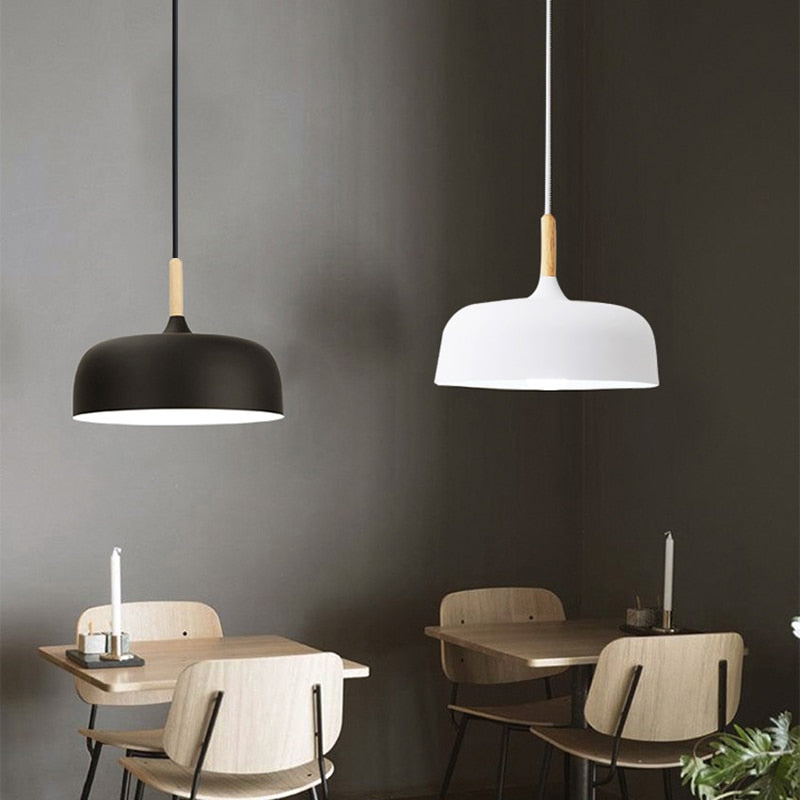 Lámparas de techo colgantes modernas Luces colgantes E27 de aluminio de madera, iluminación de decoración de cocina para mesa de comedor