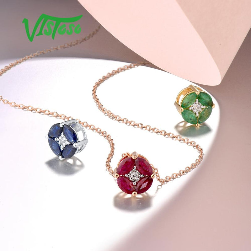 VISTOSO Gold Pendant For Women Genuine 14K 585 Yellow/Rose/White Gold Emerald/Ruby/Sapphire Diamond Engagement Gift Fine Jewelry