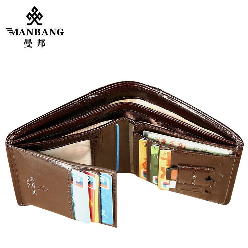 ManBang High Quality Classic Style Wallet  Leather Men Wallets Short Male Purse Card Holder Wallet Men Prevent RFID Hot wallets