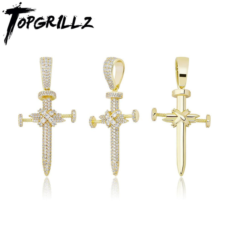 TOPGRILLZ Hip Hop Cross Pendant Necklace Micro Pave AAA+ Cubic Zirconia Pendant With Tennis Chain Punk Fashion Jewelry For Gift