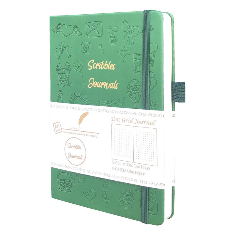 BUKE Dotted Journal Dot Grid Notebook Sketcbook - PU Leather, 160gsm Thick Paper, Inner Pocket, Elastic Closure, Pen Holder