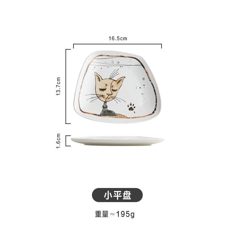 Cute Cartoon Cat Ceramic Tableware Household Soup Noodle Bowls Fruit Steak Food Plate Dishes Creative Porcelain Dinnerware