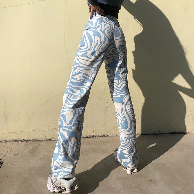 IAMSURE Zebra Print Trousers Women Streetwear Cool Mid-Waisted Autumn Spring Wide Leg Pants  Korean Casual Korean Style Fashion