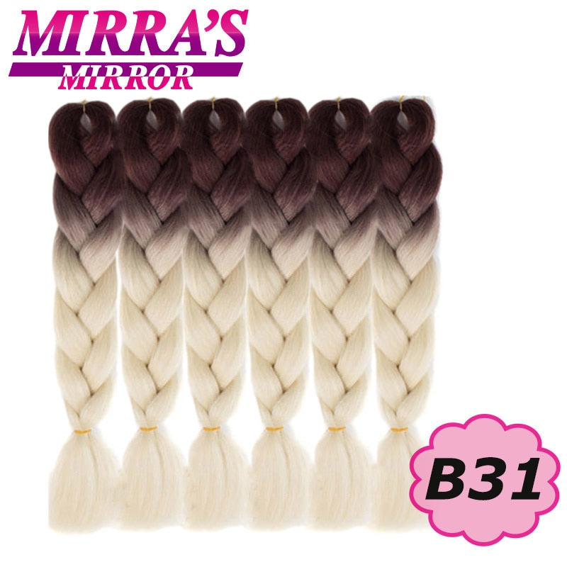 24inch Jumbo Braids Synthetic Hair For Box Braid Ombre Braiding Hair Extensions Three Tone Black Brown Blue Pink Mirra’s Mirror